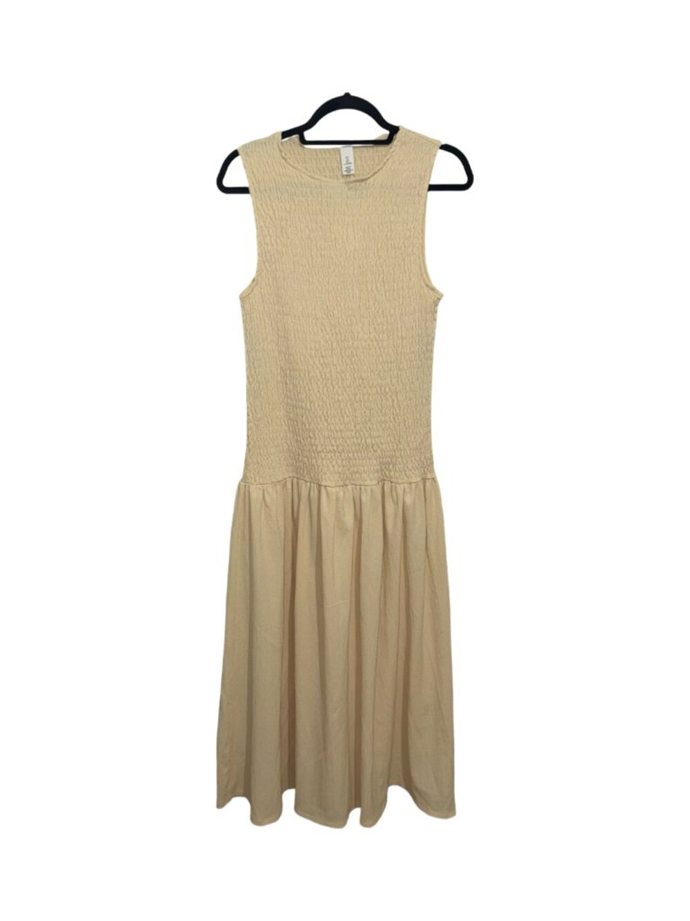 H&M Light Beige Smocked Jersey Sleeveless Silhouette Dress Sz L NWT